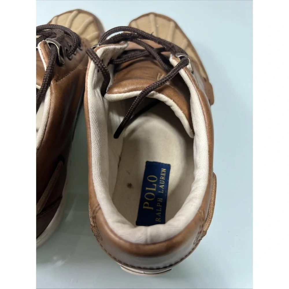 Polo Ralph‎ Lauren Ramiro Men's 9 Brown Leather Canvas Boat Shoes Casual